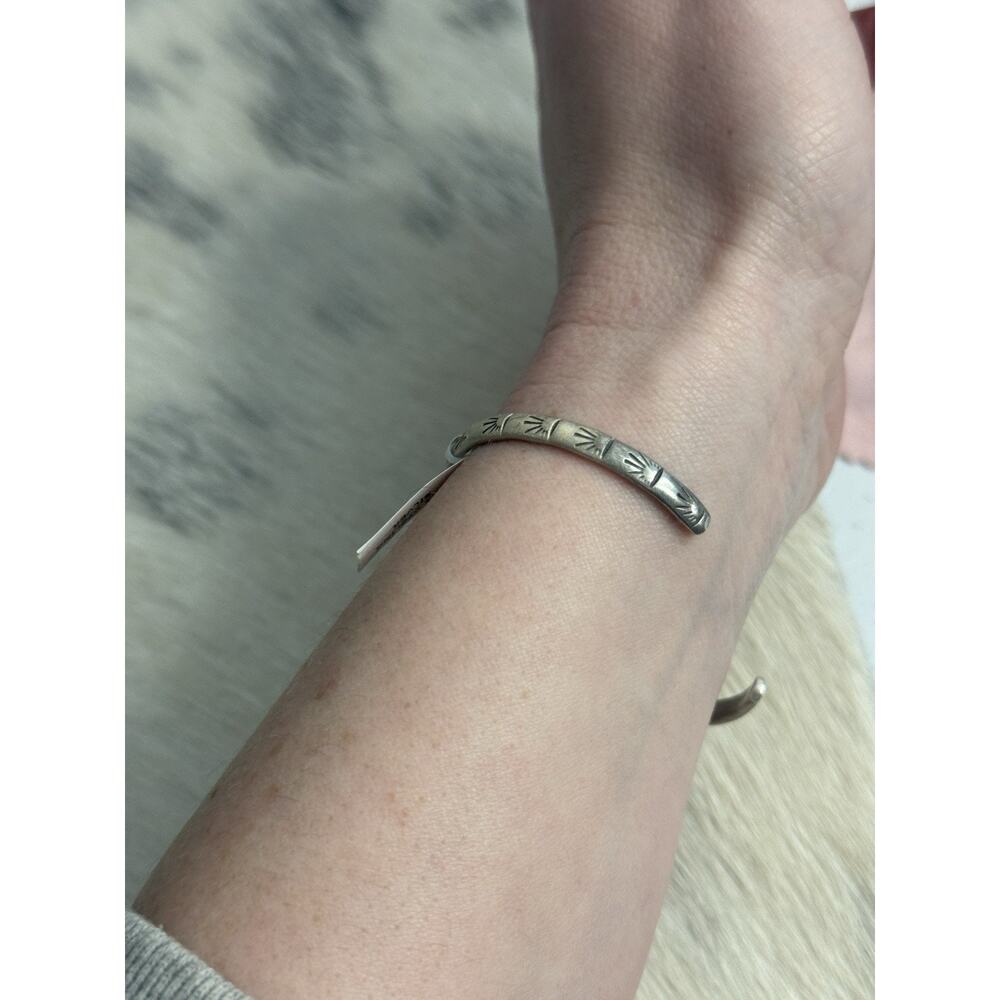 Sterling Silver Blue Ridge Turquoise Stamped Cuff Bracelet Stacker Single Stone - Picture 16 of 16